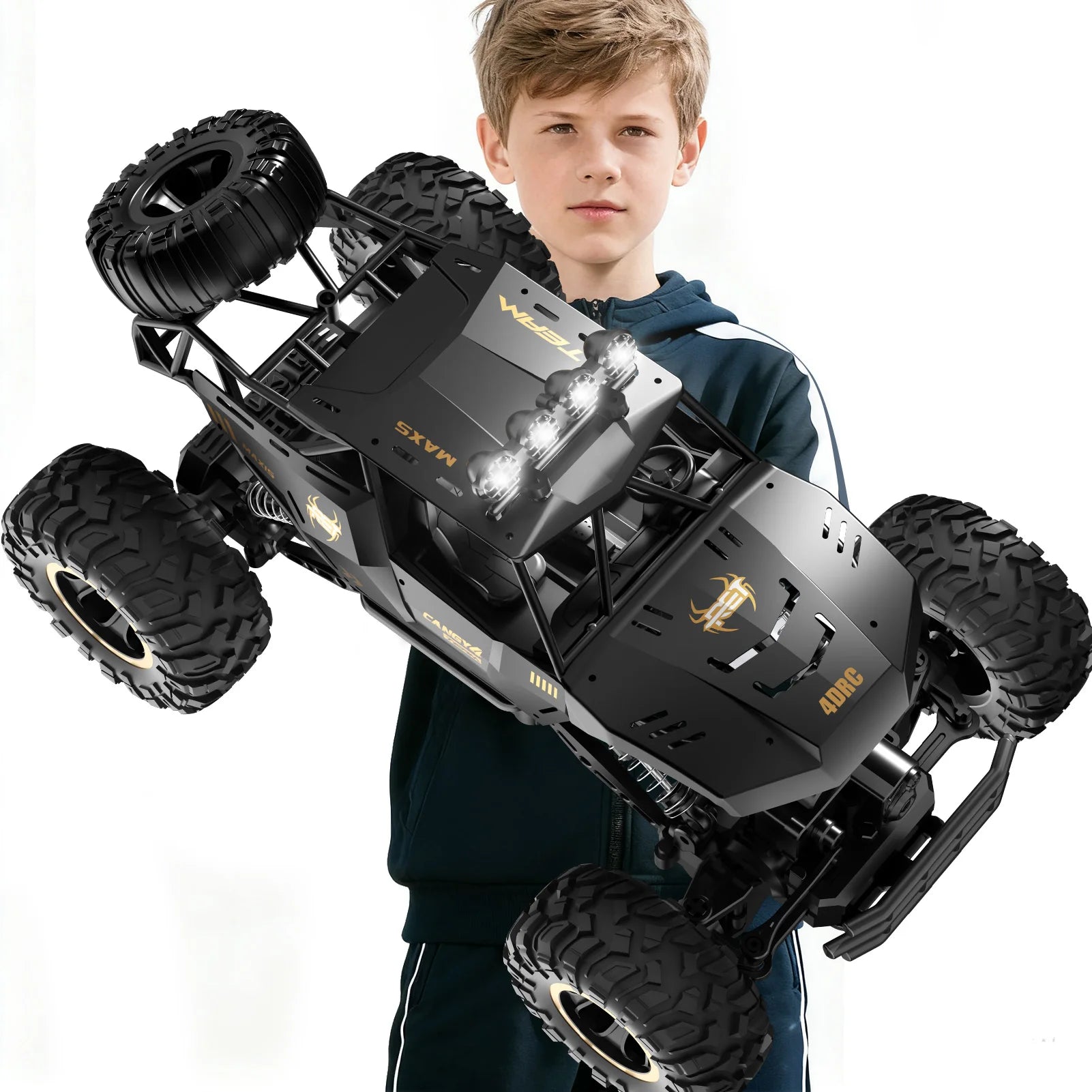 2 Batteries 1:12 Rock Crawler Rechargeable Off Road Truck 4WD  Metal Shell LED Headlights RC Remote Control Off Road Car Truck